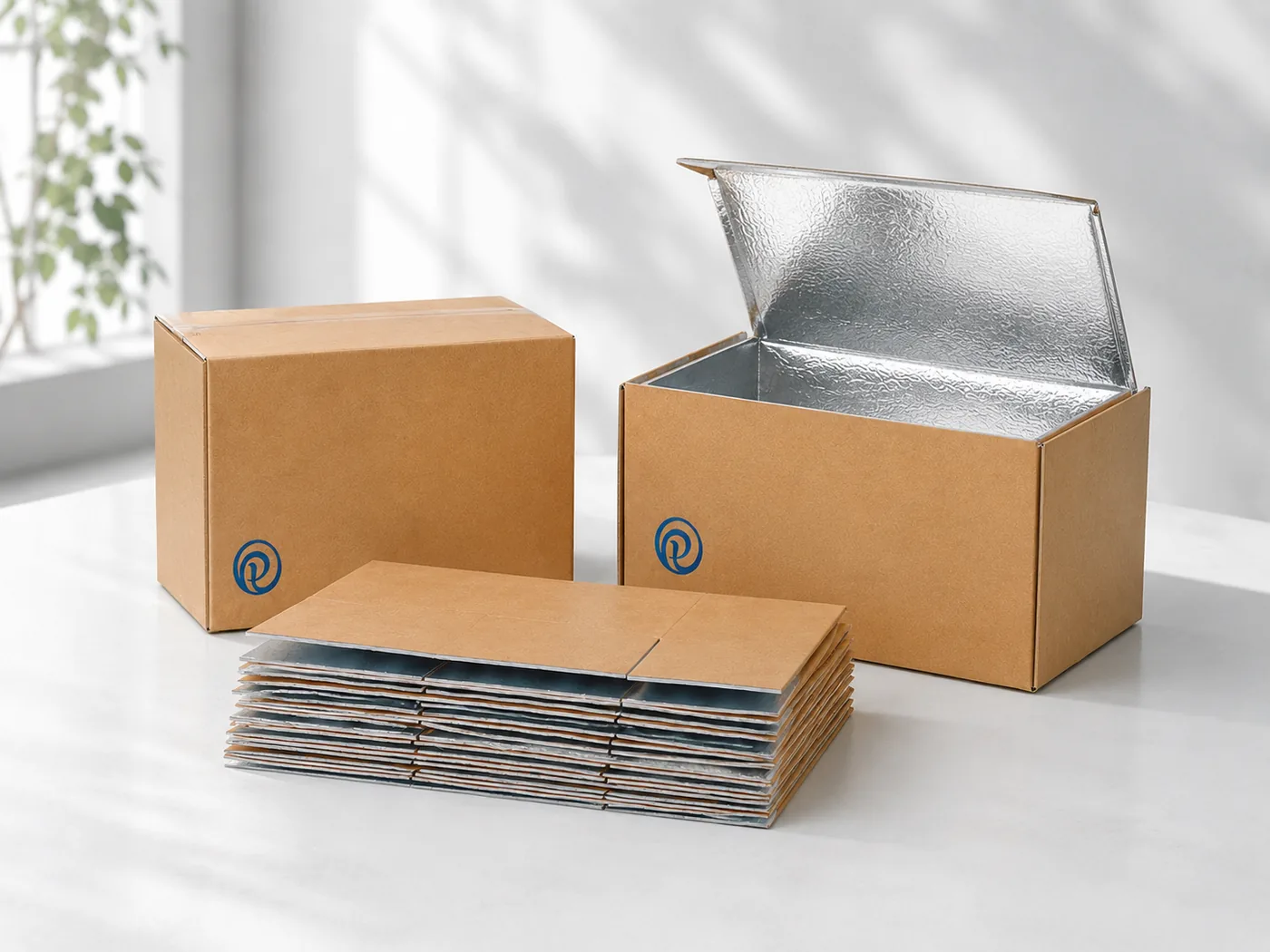 Foldable PET foam insulated boxes with reflective liner