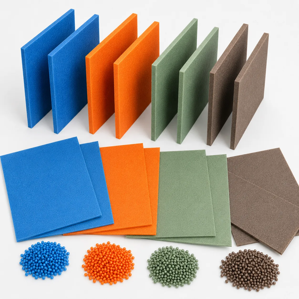 Colored PET foam sheets and pellets